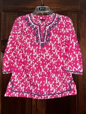 Talbots Hot Pink Nautical Tunic with Navy Trim